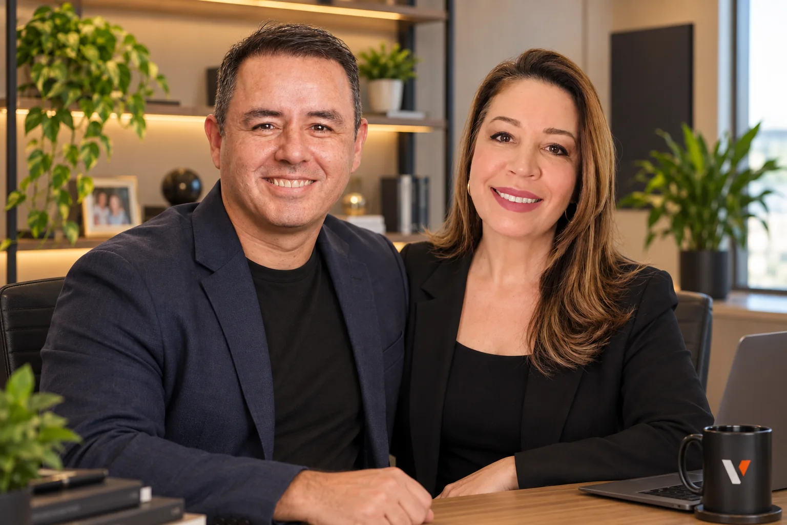 Daniela e Fabricio em um escritório moderno